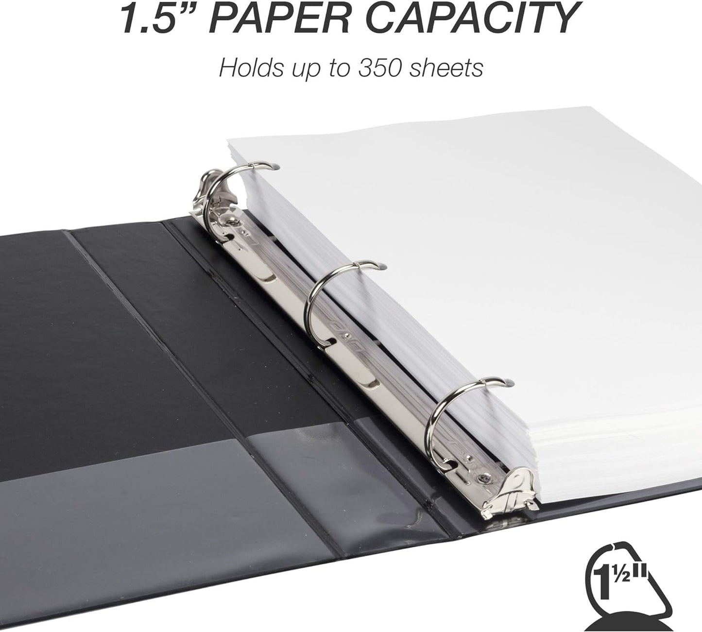 Durable 1.5 Inch 3 Ring Binder, Made in USA, D Ring Binder, FSC 100% Recycled Chipboard, Black, 4 Pack
