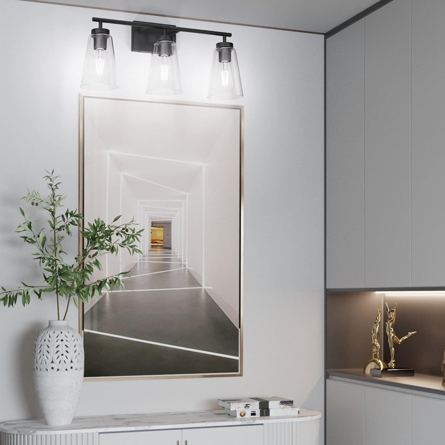 Black Vanity Light Farmhouse Bathroom Light Fixtures Clear Glass Shade 3 Lights Wall Light Fixtures(Exclude Bulb)