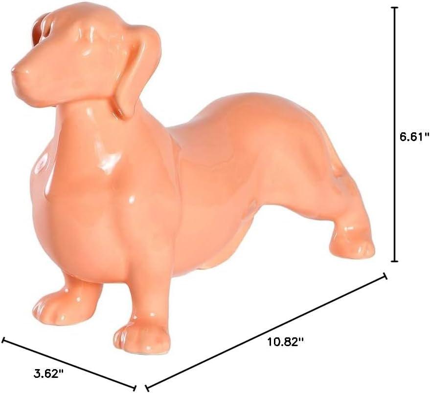 Dachshund Dog Statue - Shiny Orange Standing Ceramic Dog Sculpture - Decorative Garden or Home Decor - (10.82' X 3.62' X 6.61')