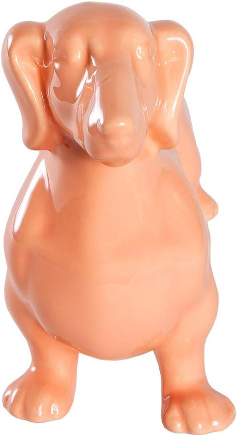 Dachshund Dog Statue - Shiny Orange Standing Ceramic Dog Sculpture - Decorative Garden or Home Decor - (10.82' X 3.62' X 6.61')