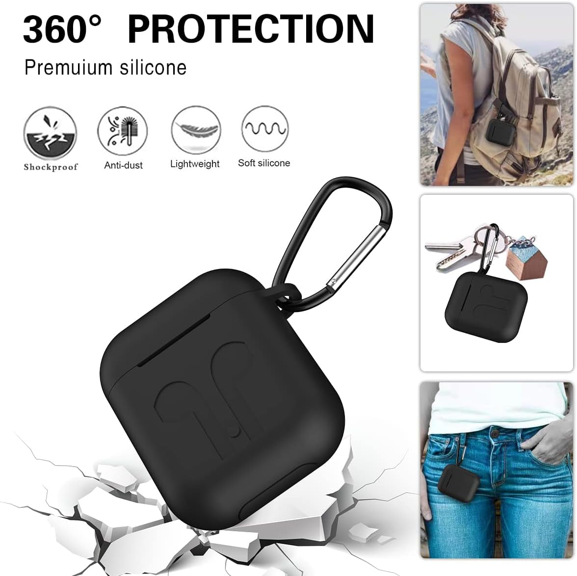 Airpods Case, 12 in 1 Silicone Airpods Accessories Set Protective Cover, Compatible with Apple Airpods Charging Case,Watch Band Airpods Holder/Ear Hooks/Keychain//Carrying Box