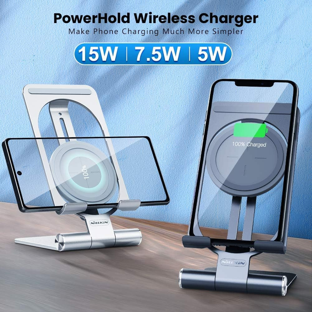 For Samsung S21 Ultra Wireless Charger Stand 15W/7.5W Aluminum 2 in 1 Wireless Charging Station Dock Pad for Iphone 12 Pro Max/11 Pro Mas/Xs Max for Samsung S21 Note 20 Ultra (Grey)