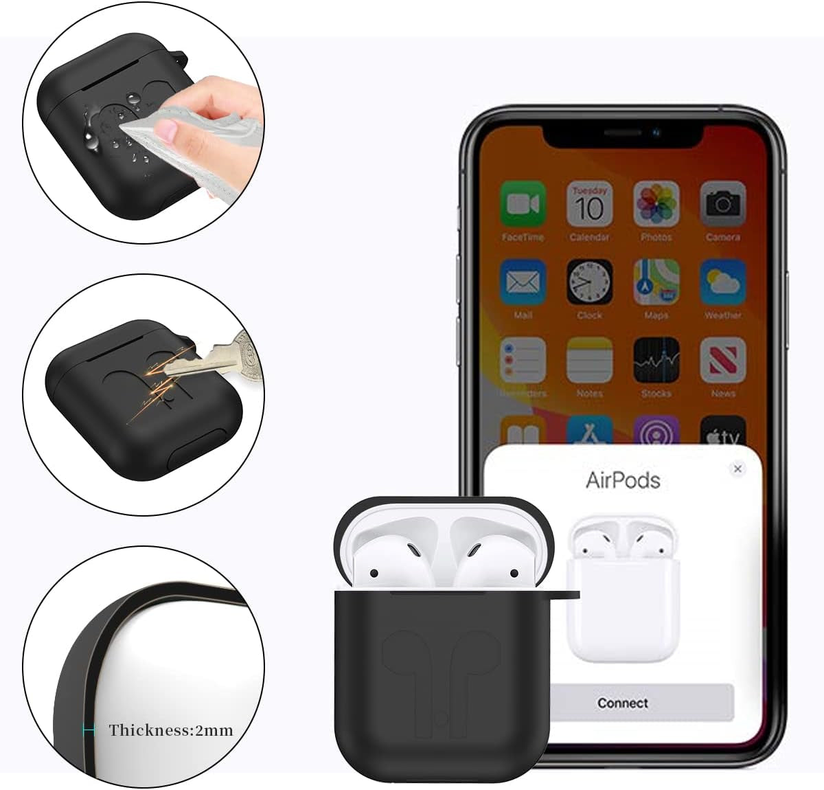 Airpods Case, 12 in 1 Silicone Airpods Accessories Set Protective Cover, Compatible with Apple Airpods Charging Case,Watch Band Airpods Holder/Ear Hooks/Keychain//Carrying Box
