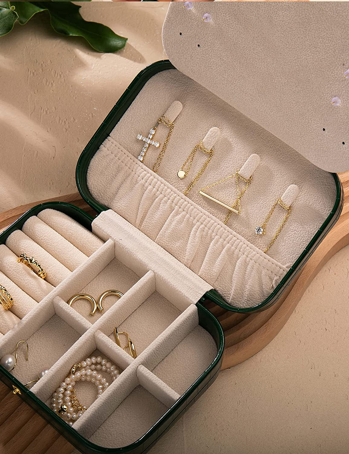 Travel Jewelry Box - Portable Case for Women (18 Crocodile Avocade Big)