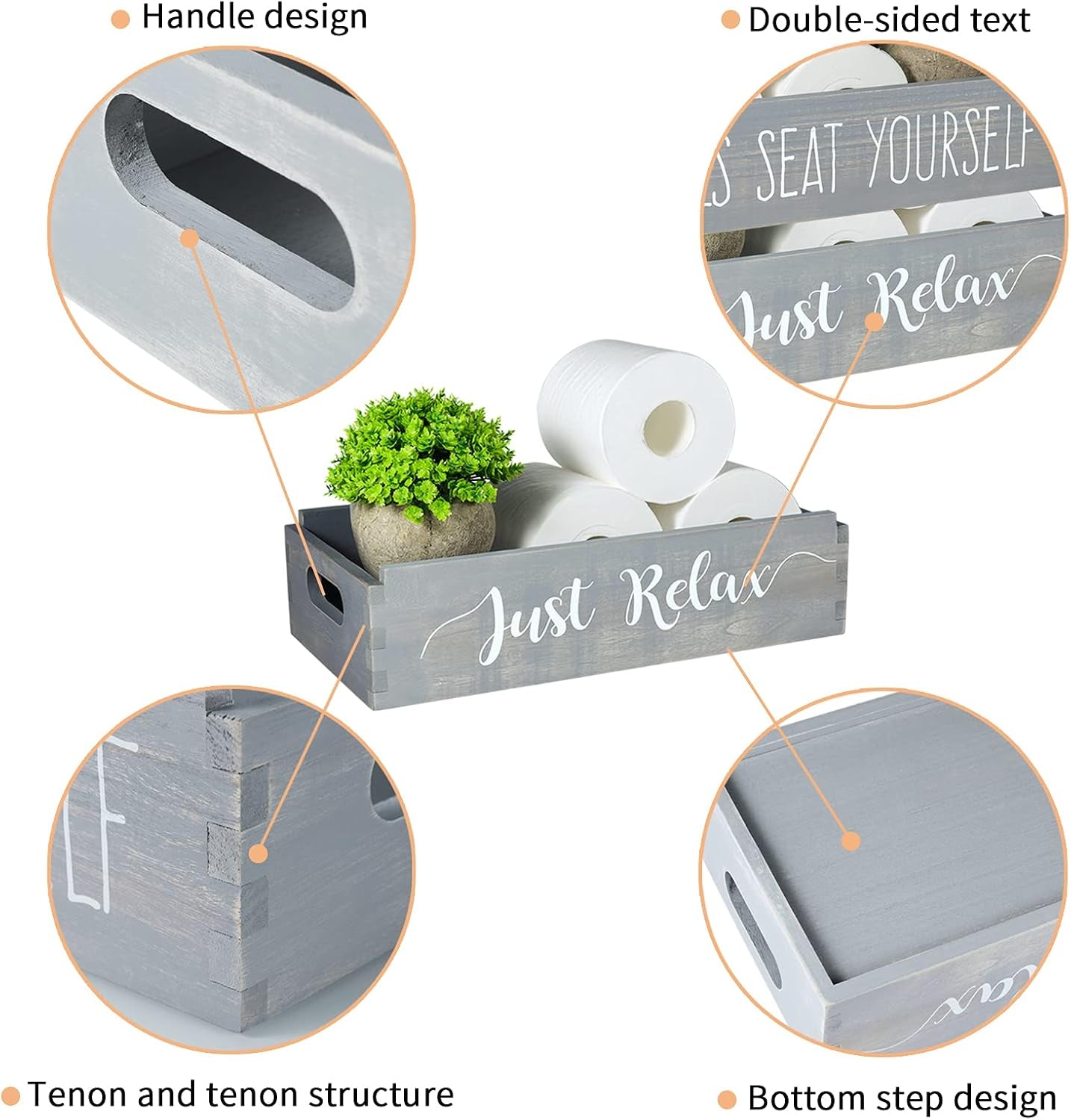 Please Seat Yourself/Just Relax Bathroom Decor Box Farmhouse New Home Housewarming Gift Mason Jars and Artificial Flower Box Powder Room Decor Rustic Home Decor