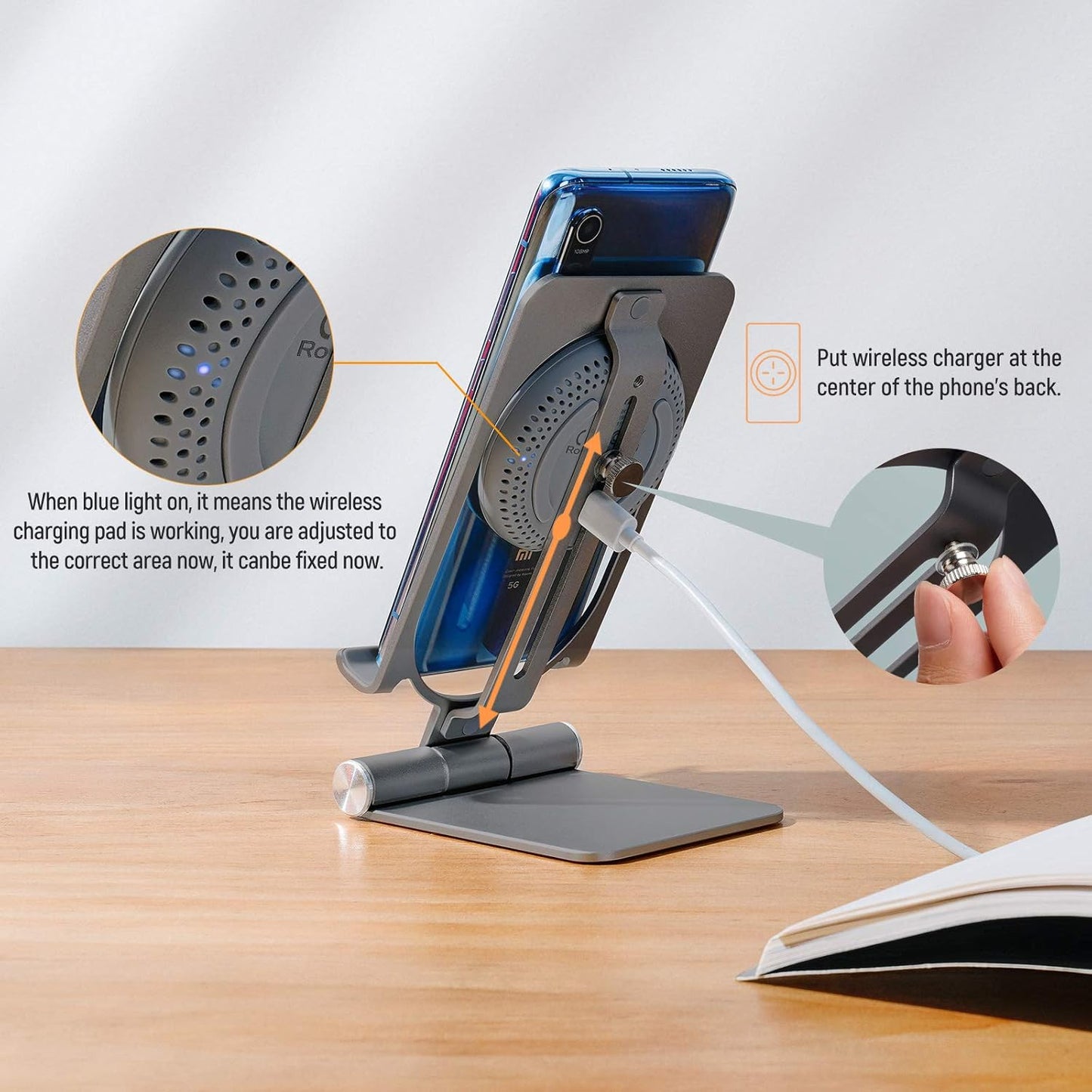 For Samsung S21 Ultra Wireless Charger Stand 15W/7.5W Aluminum 2 in 1 Wireless Charging Station Dock Pad for Iphone 12 Pro Max/11 Pro Mas/Xs Max for Samsung S21 Note 20 Ultra (Grey)