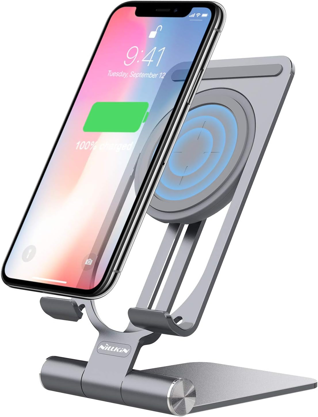 For Samsung S21 Ultra Wireless Charger Stand 15W/7.5W Aluminum 2 in 1 Wireless Charging Station Dock Pad for Iphone 12 Pro Max/11 Pro Mas/Xs Max for Samsung S21 Note 20 Ultra (Grey)