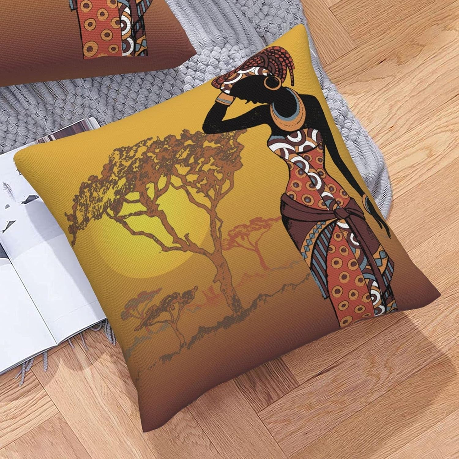 Pmzrao African American Women Throw Pillow Covers 18X18 Inchestribe Lady Decorative Deco Square Pillow Cases for Outdoor Patio Living Room Sofa Bed Couch Home Decor Set of 4 Linen