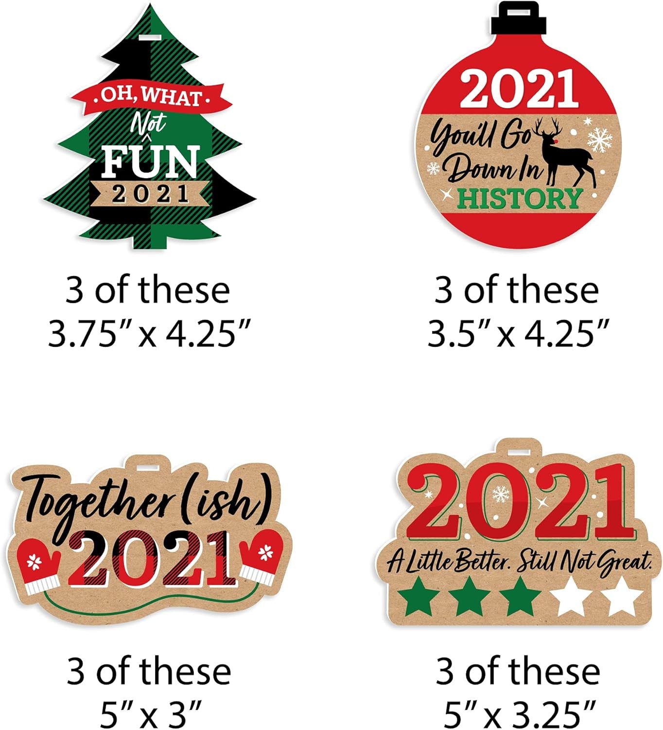 Together (Ish) 2021 - Funny Holiday Decorations - Christmas Tree Ornaments - Set of 12