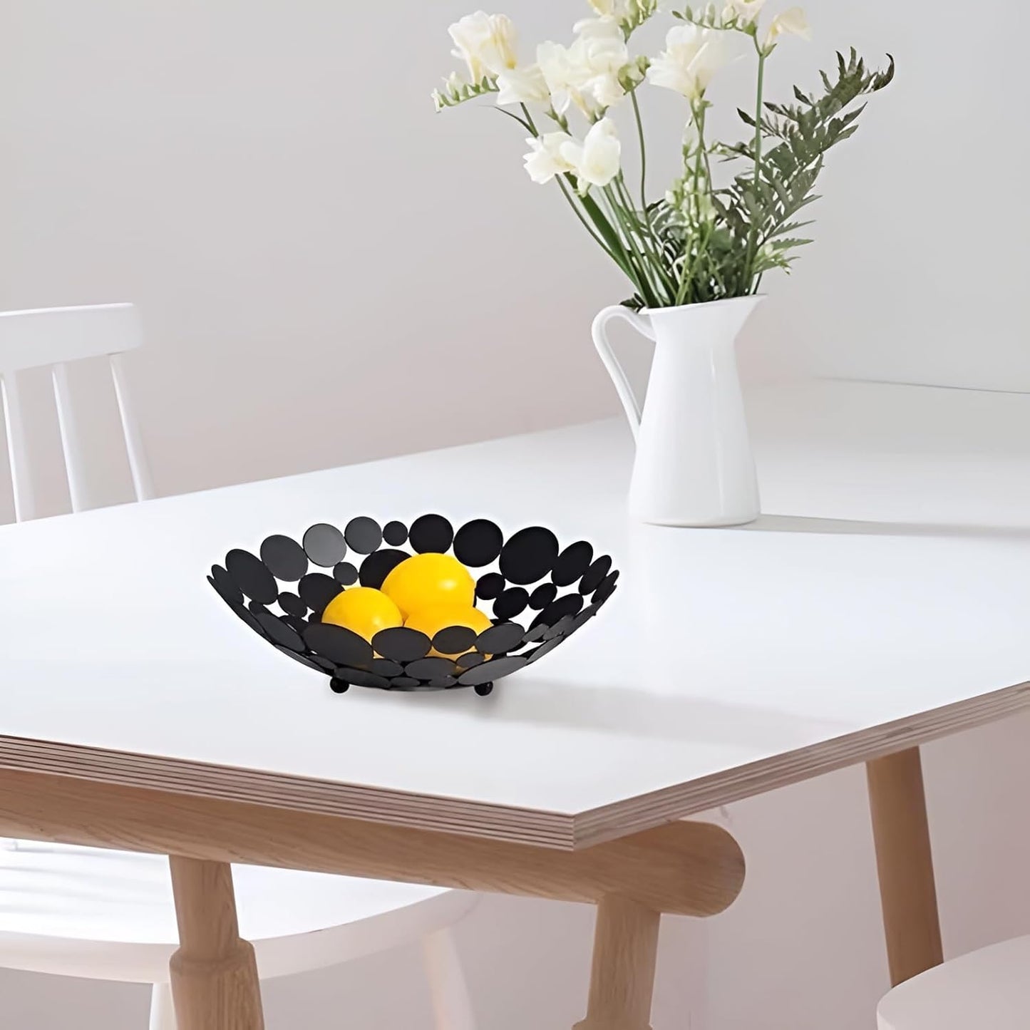 Metal Fruit Basket Bowl for Kitchen Counter - Creative round Fresh Fruit and Vegetable Basket - Black Home Decorative Holder (Centerpiece)