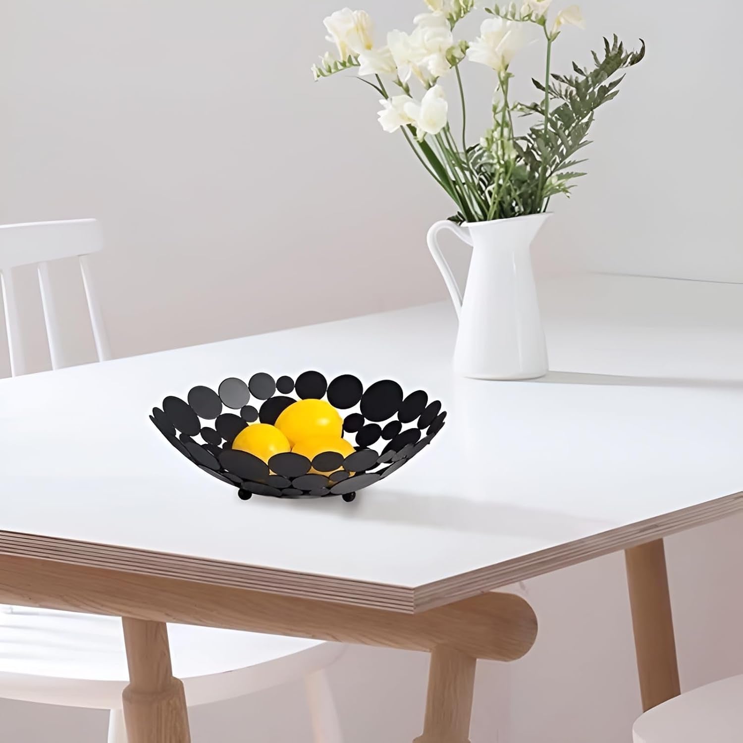 Metal Fruit Basket Bowl for Kitchen Counter - Creative round Fresh Fruit and Vegetable Basket - Black Home Decorative Holder (Centerpiece)