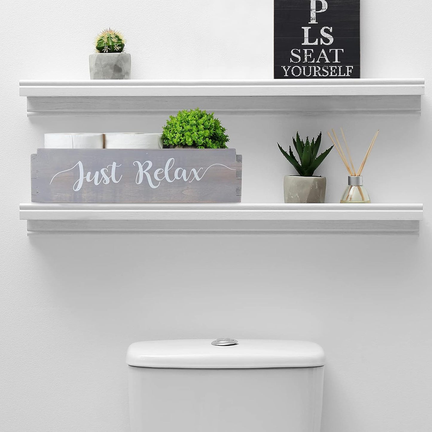 Please Seat Yourself/Just Relax Bathroom Decor Box Farmhouse New Home Housewarming Gift Mason Jars and Artificial Flower Box Powder Room Decor Rustic Home Decor