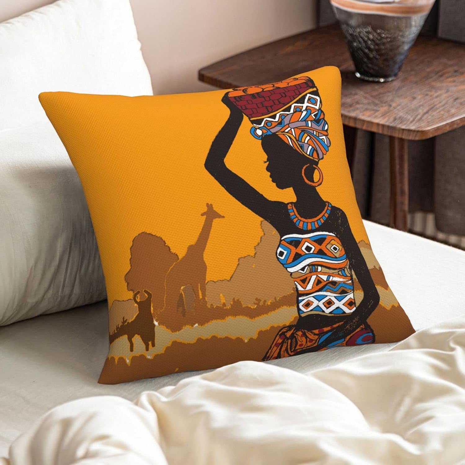 Pmzrao African American Women Throw Pillow Covers 18X18 Inchestribe Lady Decorative Deco Square Pillow Cases for Outdoor Patio Living Room Sofa Bed Couch Home Decor Set of 4 Linen