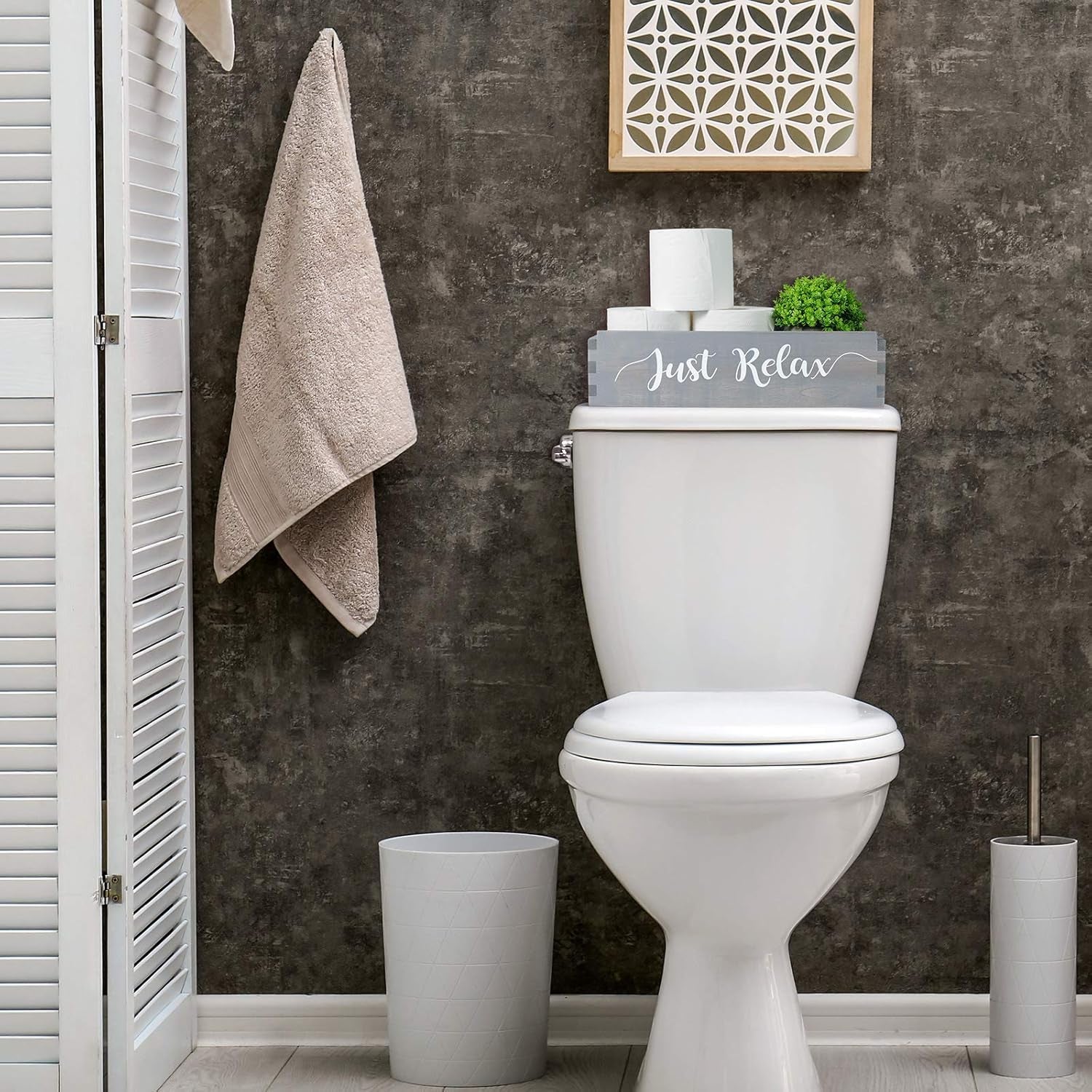 Please Seat Yourself/Just Relax Bathroom Decor Box Farmhouse New Home Housewarming Gift Mason Jars and Artificial Flower Box Powder Room Decor Rustic Home Decor