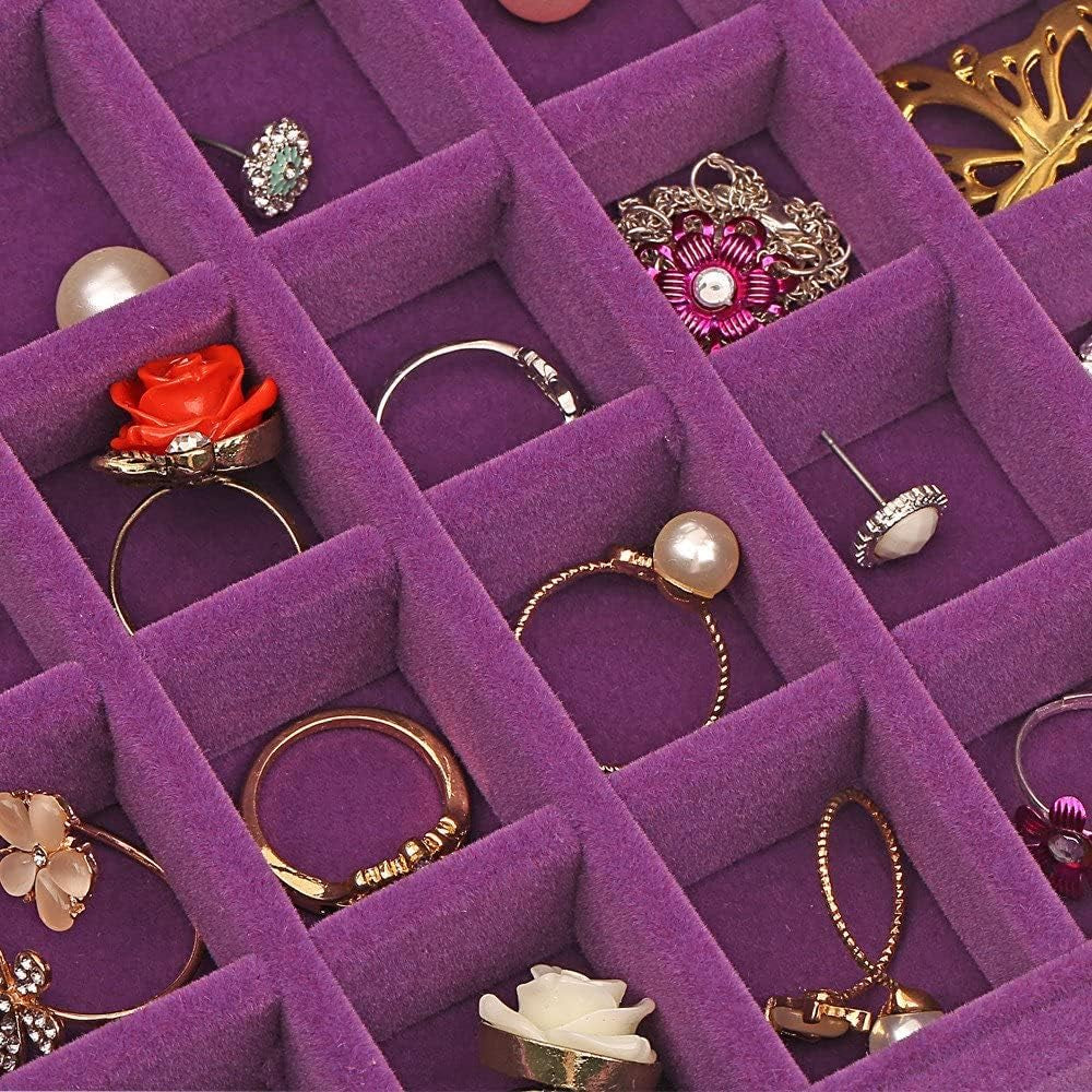 Velvet Earring Jewelry Box - 24 Grid Small Jewelry Earring Organizer Box with Snap Button - Earring Holder for Girls and Teen, Secure and Travel Friendly (Purple)