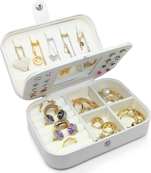 Small Jewelry Box - Mini Jewelry Box - Women Travel Jewelry Case, Portable Small Jewelry Organizer for Rings Earrings Necklace, Gifts for Girls Women (White)