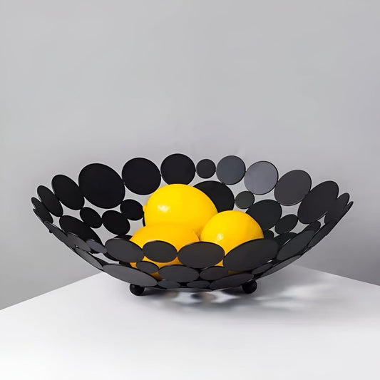 Metal Fruit Basket Bowl for Kitchen Counter - Creative round Fresh Fruit and Vegetable Basket - Black Home Decorative Holder (Centerpiece)