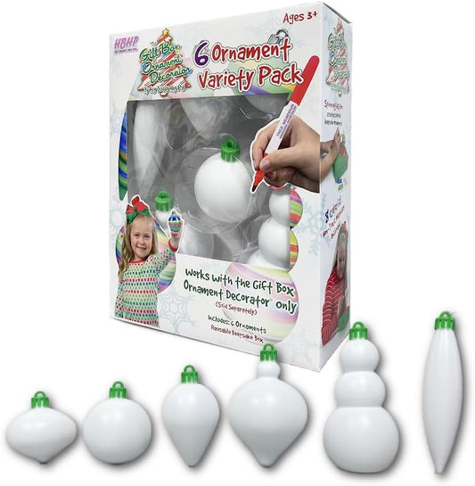 the Gift Box Ornament Decorator - 6 Count Variety Ornament Refill for Gift Box Decorator Only (Not Compatible with Treemendous Tree) [Cap Colors May Vary]