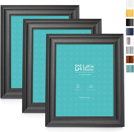 8X10 Picture Frames (3 Pack, Black) Rustic Photo Frame Set with Tempered Glass for Wall Mount & Table Top Display