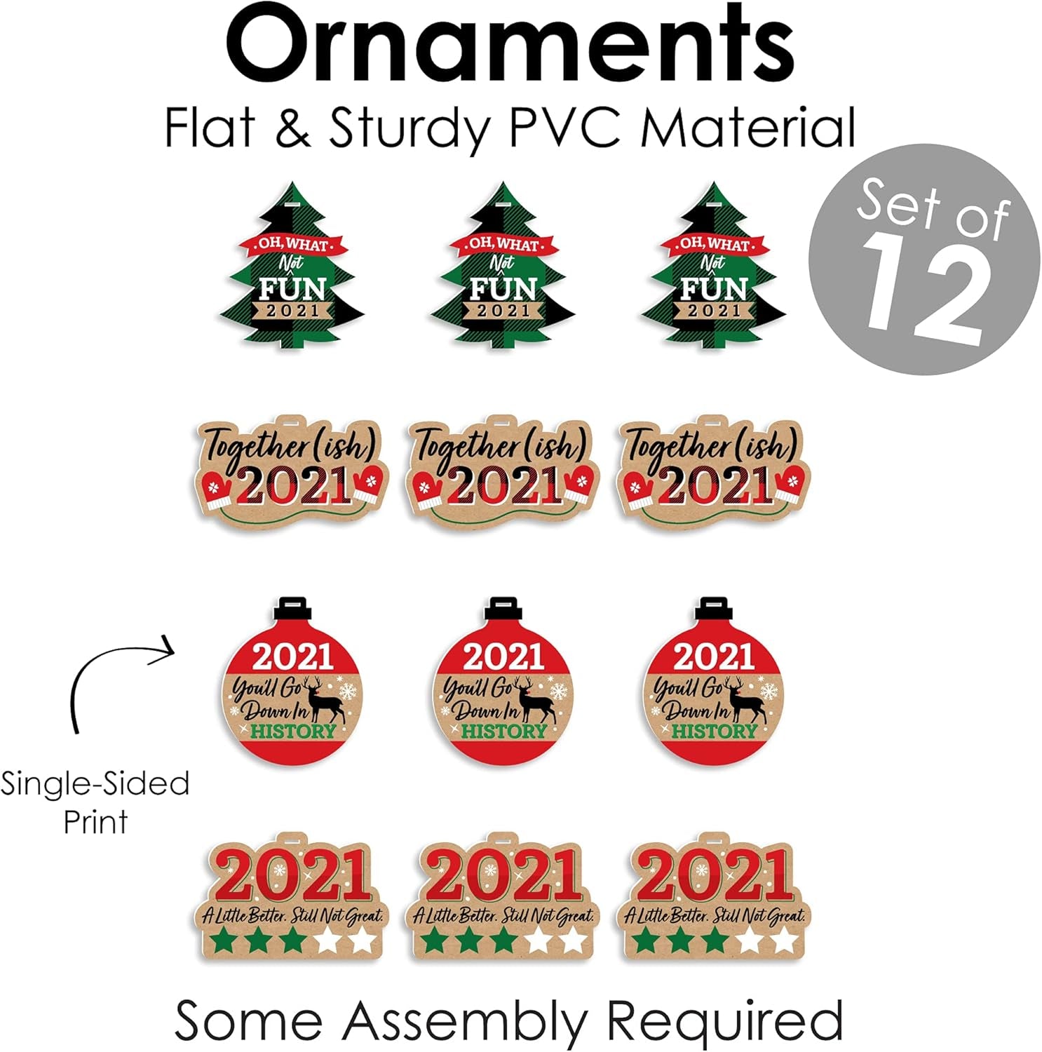 Together (Ish) 2021 - Funny Holiday Decorations - Christmas Tree Ornaments - Set of 12