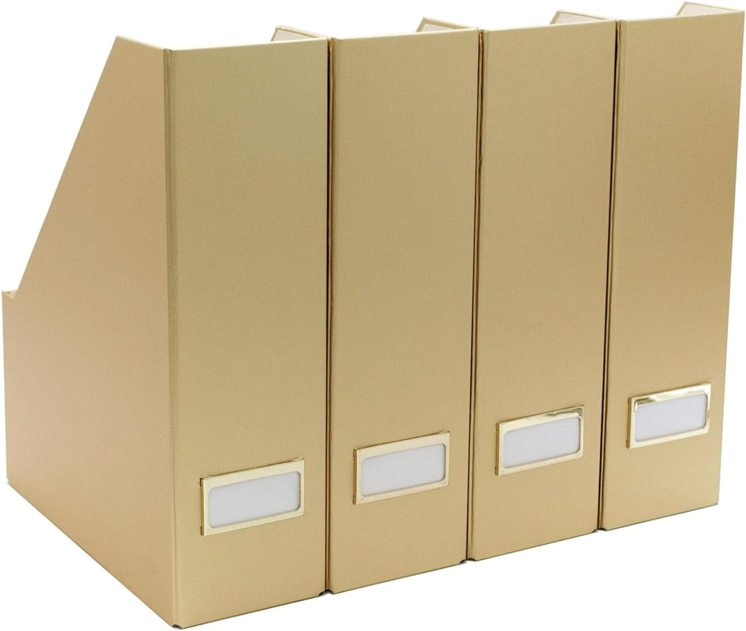 Gold Magazine File Holder Set of 4 – Stylish Desk Organizer for Home & Office - Elegant Supplies, Bookends & Durable File Holders for a Gold Office Decor