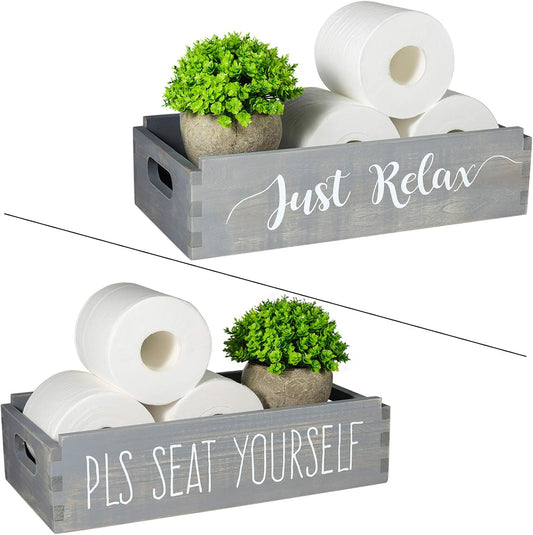 Please Seat Yourself/Just Relax Bathroom Decor Box Farmhouse New Home Housewarming Gift Mason Jars and Artificial Flower Box Powder Room Decor Rustic Home Decor
