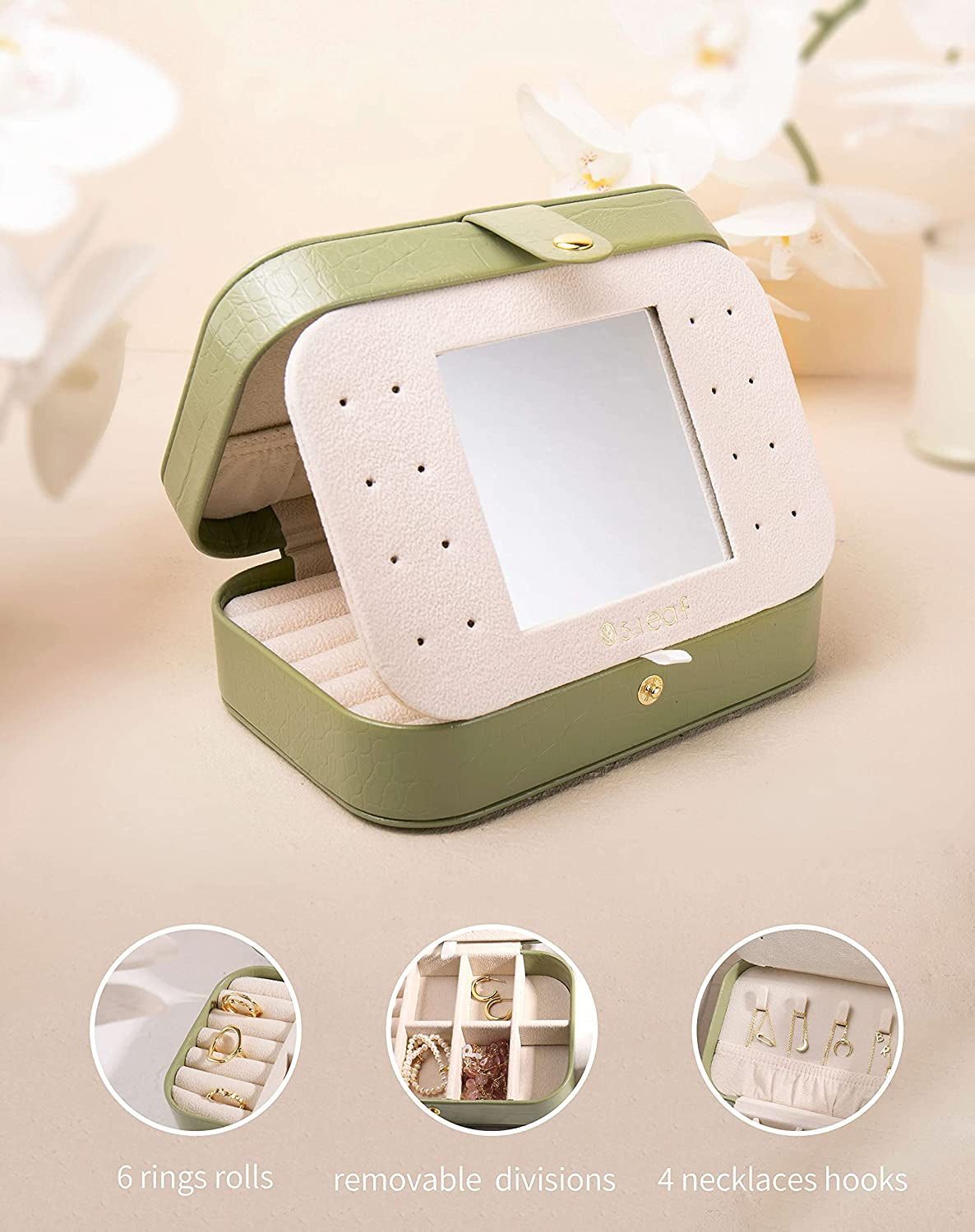 Travel Jewelry Box - Portable Case for Women (18 Crocodile Avocade Big)