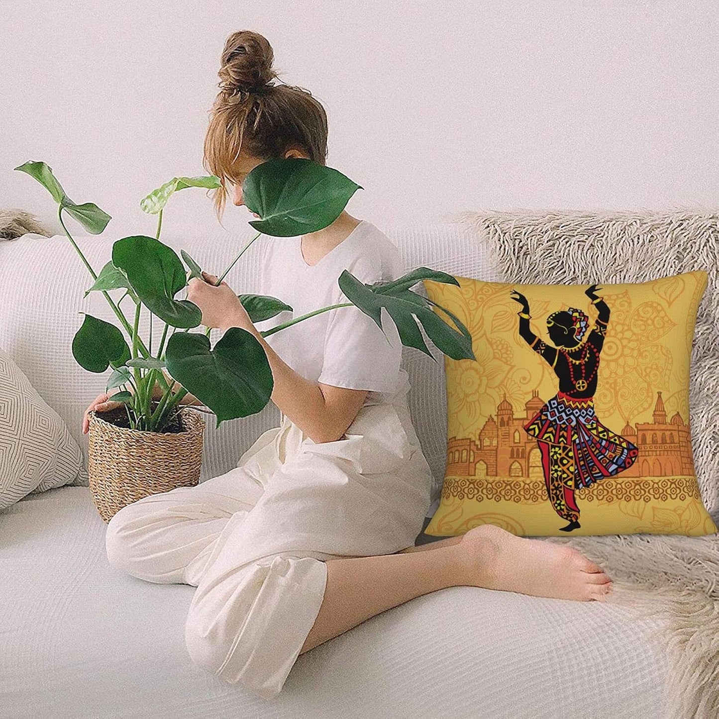 Pmzrao African American Women Throw Pillow Covers 18X18 Inchestribe Lady Decorative Deco Square Pillow Cases for Outdoor Patio Living Room Sofa Bed Couch Home Decor Set of 4 Linen