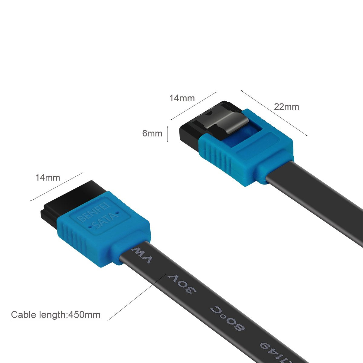 SATA Cable III, 3 Pack SATA Cable III 6Gbps Straight HDD SDD Data Cable with Locking Latch 18 Inch for SATA HDD, SSD, CD Driver, CD Writer
