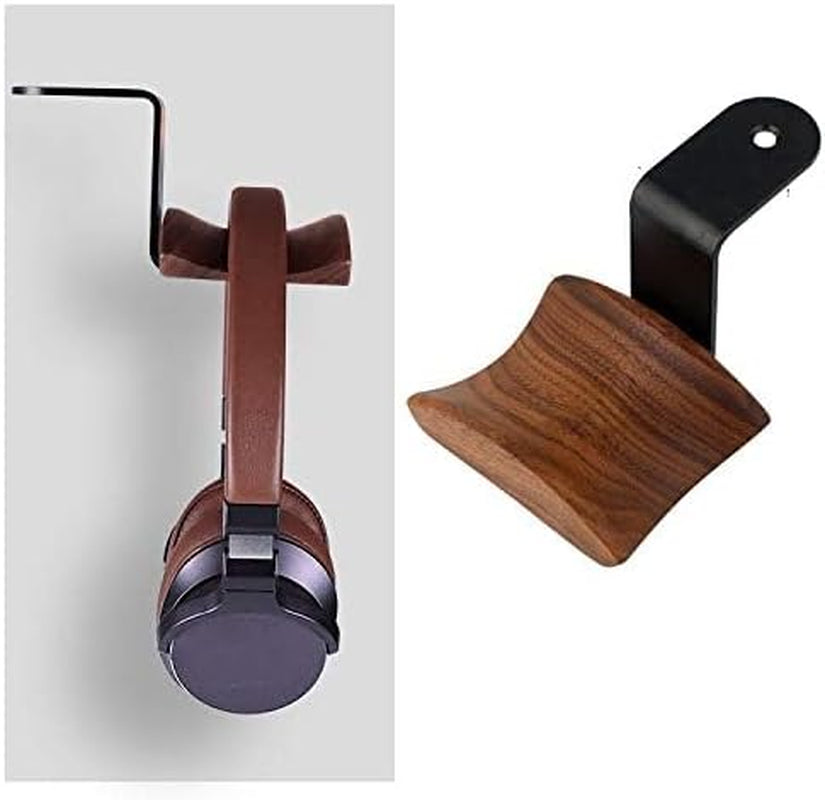 Under-Desk Mount Headphone Hanger Headset Stand Hook Walnut Wood Headphone Holder Rack Hook for Audio,Studio & Gaming Headphones