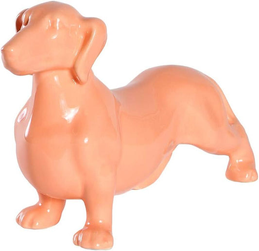 Dachshund Dog Statue - Shiny Orange Standing Ceramic Dog Sculpture - Decorative Garden or Home Decor - (10.82' X 3.62' X 6.61')