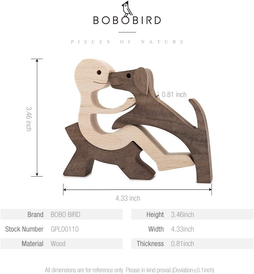 Wooden Dog Cat Family Statue, Handmade Wood Decoration, Cute Puppy, Kitty and People Statue Sculpture Ornament Collectible Figurine Craft Arts for Home, Office, Living Room (Men+Puppy（S）)