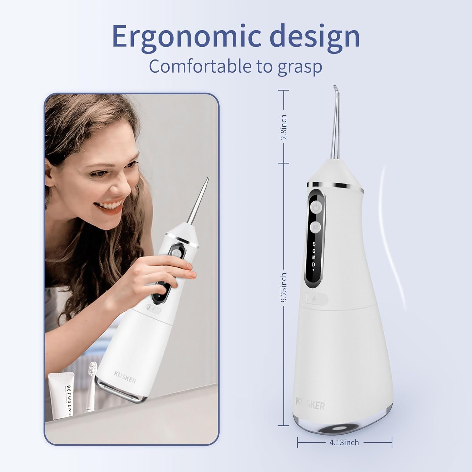 Water Dental Flosser Cordless,  500ML Portable Oral Irrigator for Teeth, 5 Modes and 4 Jet Tips, IPX7 Waterproof, Rechargeable for 30-Days Use, Home, Travel, Braces(White)