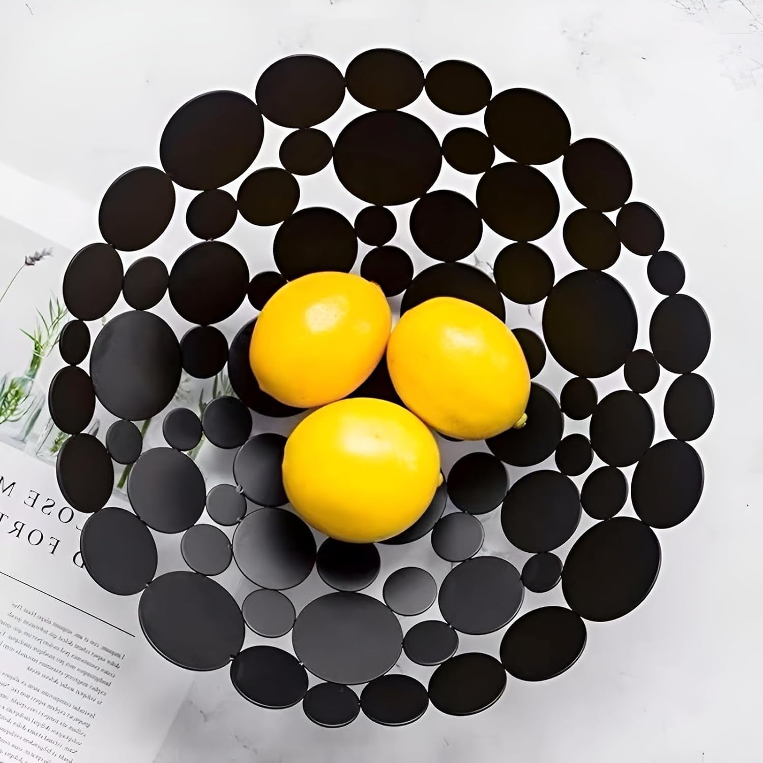 Metal Fruit Basket Bowl for Kitchen Counter - Creative round Fresh Fruit and Vegetable Basket - Black Home Decorative Holder (Centerpiece)