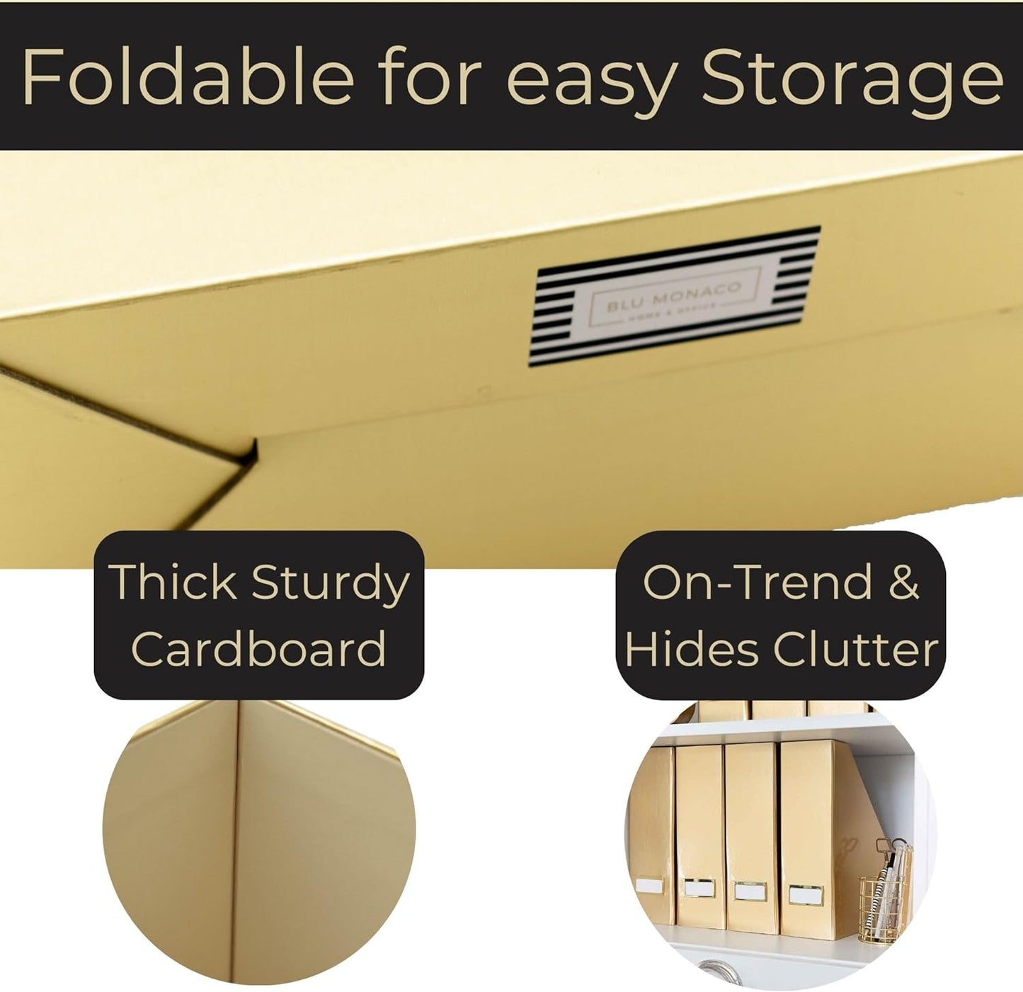 Gold Magazine File Holder Set of 4 – Stylish Desk Organizer for Home & Office - Elegant Supplies, Bookends & Durable File Holders for a Gold Office Decor