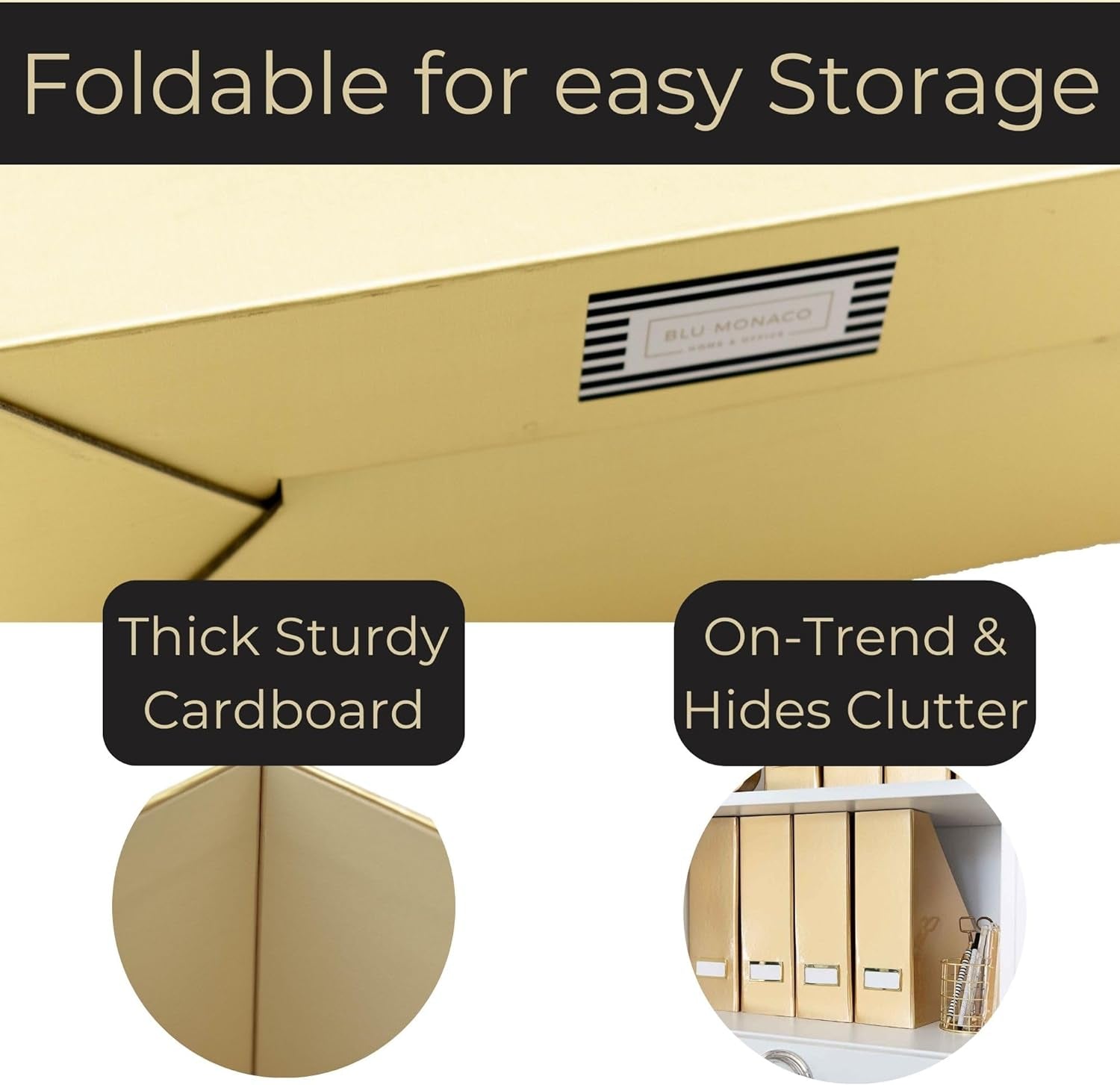 Gold Magazine File Holder Set of 4 – Stylish Desk Organizer for Home & Office - Elegant Supplies, Bookends & Durable File Holders for a Gold Office Decor