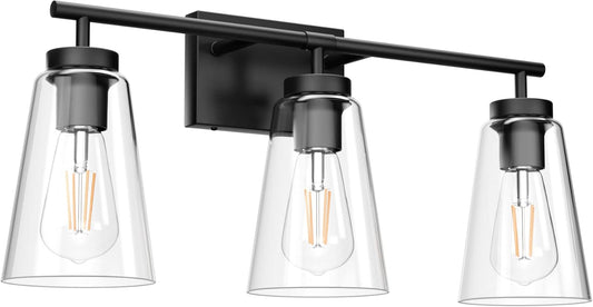 Black Vanity Light Farmhouse Bathroom Light Fixtures Clear Glass Shade 3 Lights Wall Light Fixtures(Exclude Bulb)