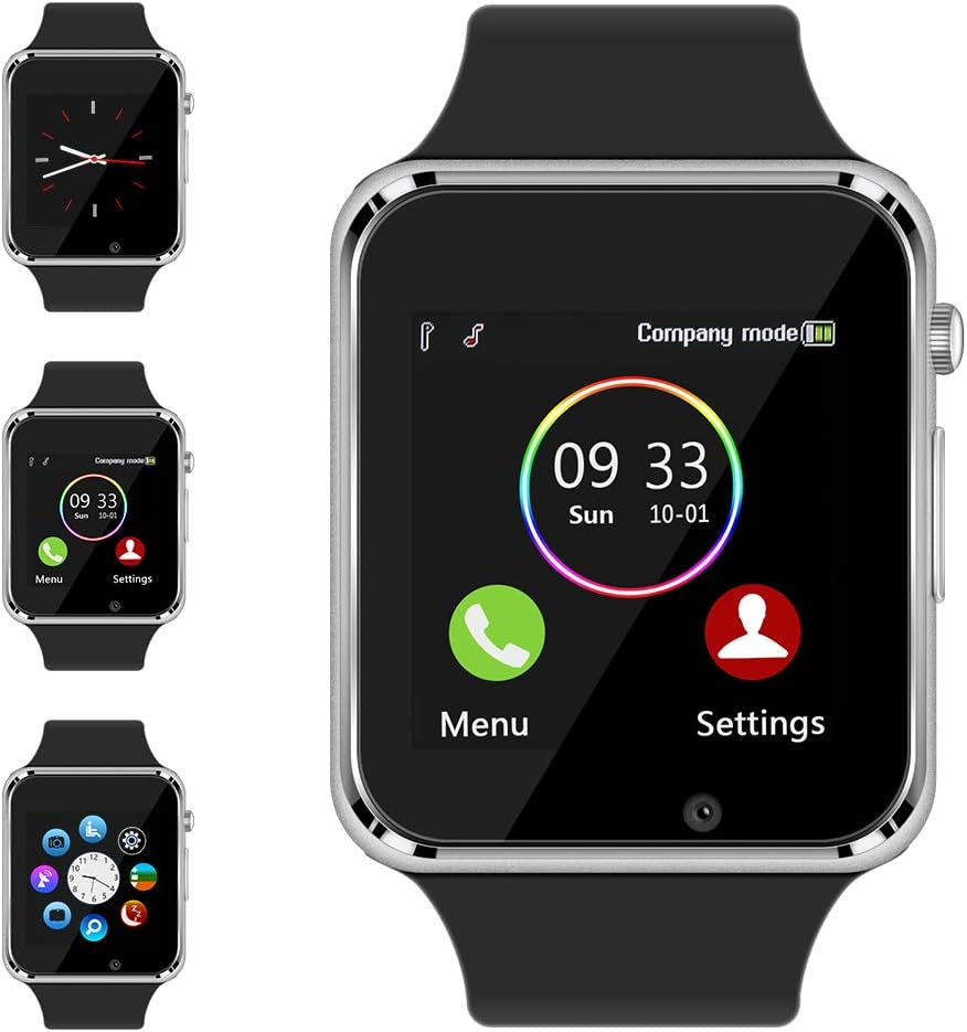 Smart Watch Bluetooth Watch Support Make/Answer Phones Receive/View Messages Compatible Iphone Android Ios Phones with Camera Pedometer SIM SD Card Slot for Men Women Kids (Silver)