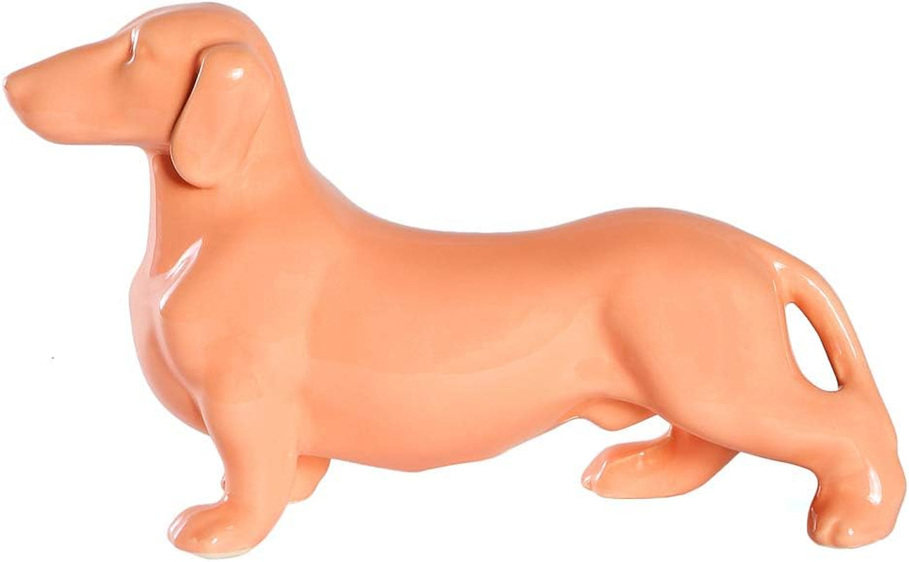 Dachshund Dog Statue - Shiny Orange Standing Ceramic Dog Sculpture - Decorative Garden or Home Decor - (10.82' X 3.62' X 6.61')