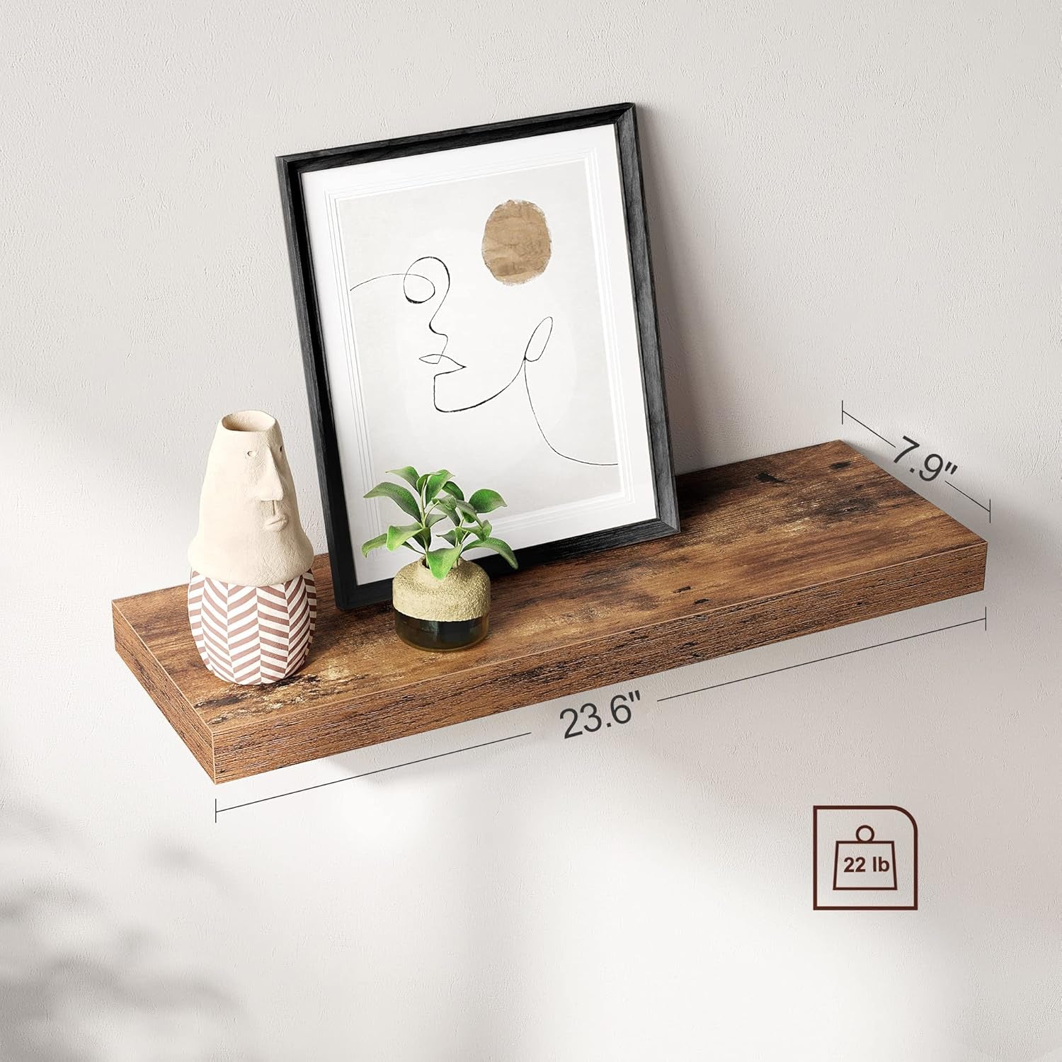Floating Shelf Set of 2, for Photos, Decorations, in Living Room, Kitchen, Hallway, Entryway, Bathroom, Rustic Brown ULWS026X02