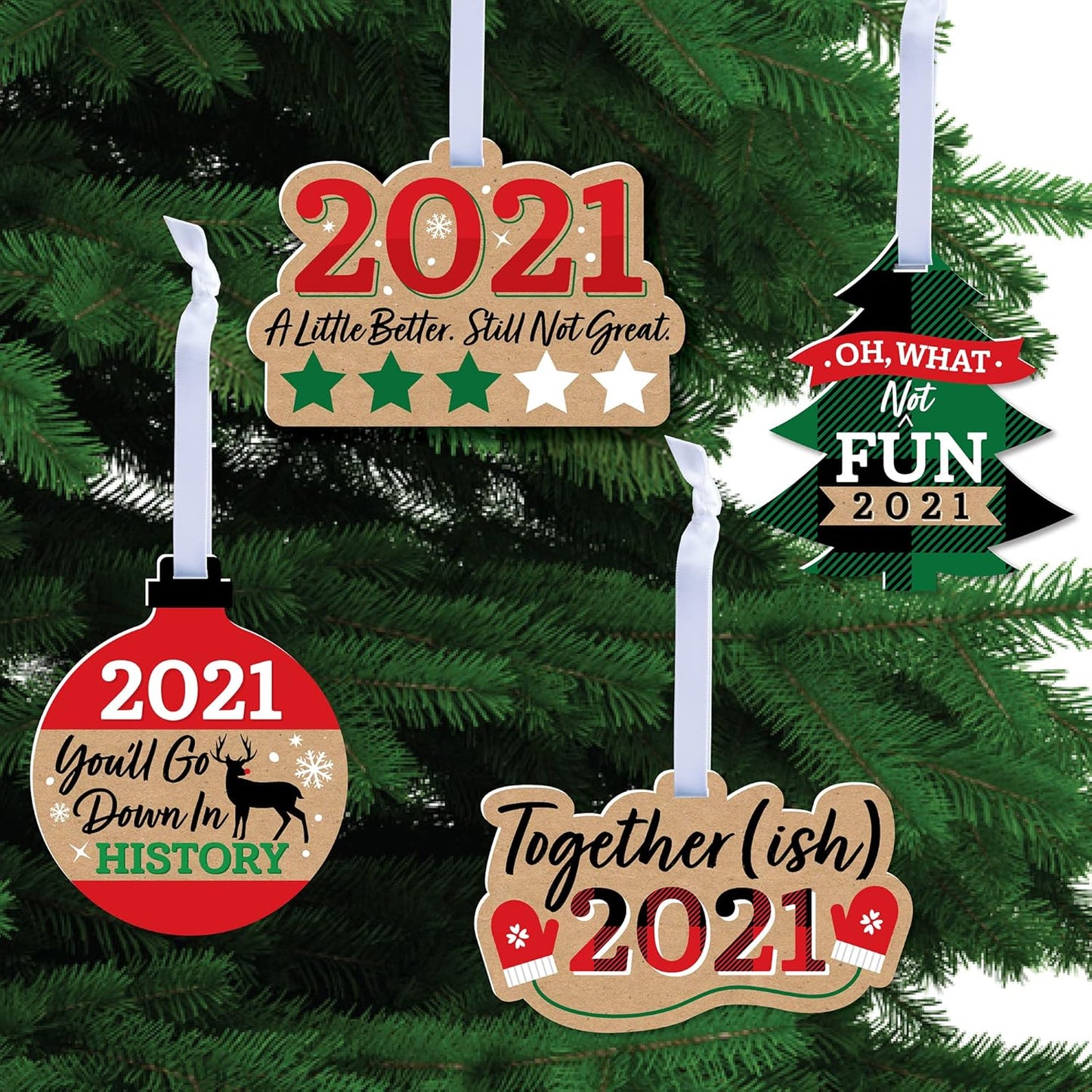 Together (Ish) 2021 - Funny Holiday Decorations - Christmas Tree Ornaments - Set of 12
