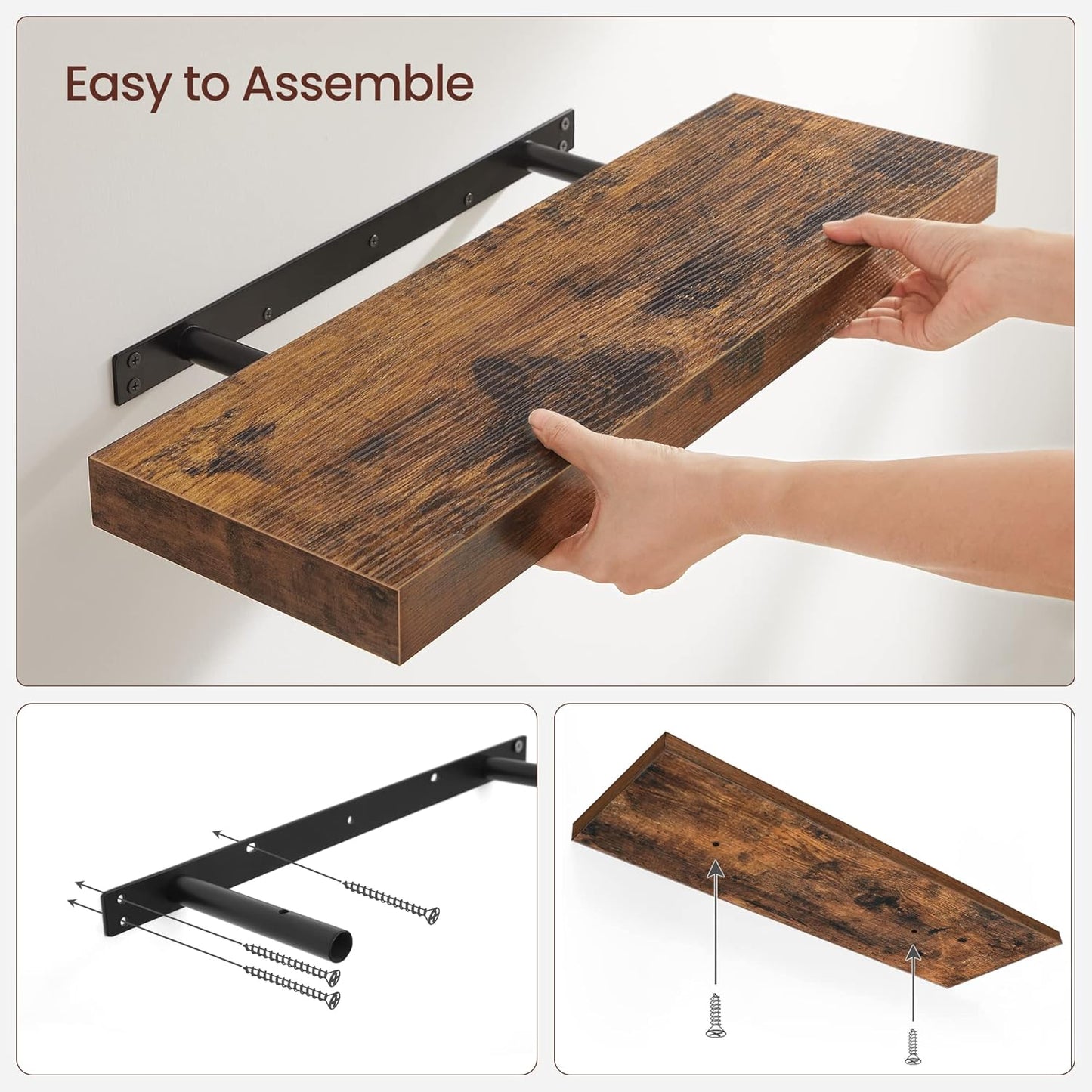 Floating Shelf Set of 2, for Photos, Decorations, in Living Room, Kitchen, Hallway, Entryway, Bathroom, Rustic Brown ULWS026X02