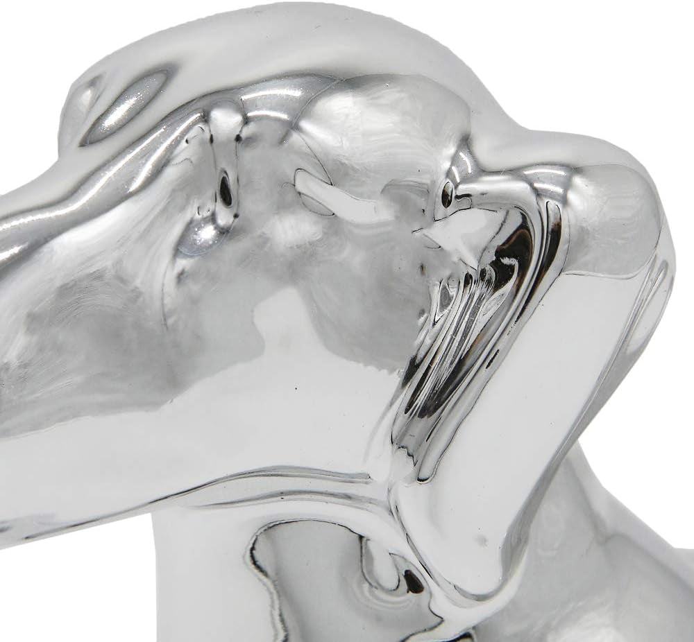 Dachshund Dog Statue - Metallic Silver Standing Ceramic Dachshund Dog Sculpture - Decorative Garden or Home Decor - (10.82' X 3.62' X 6.61')