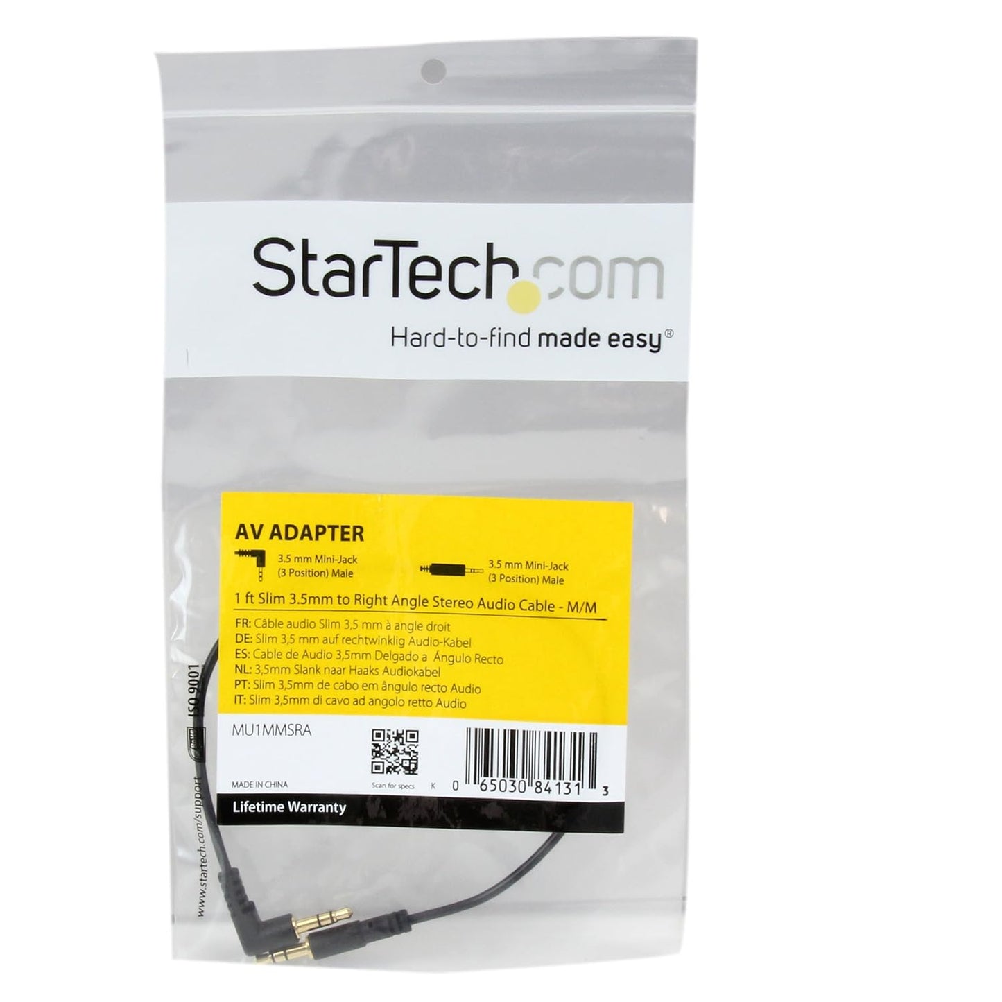 .Com 1 Ft. (0.3 M) Right Angle 3.5 Mm Audio Cable - 3.5Mm Slim Audio Cable - Male/Male - Aux Cable (MU1MMSRA), Black