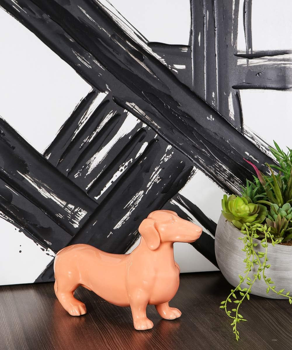 Dachshund Dog Statue - Shiny Orange Standing Ceramic Dog Sculpture - Decorative Garden or Home Decor - (10.82' X 3.62' X 6.61')