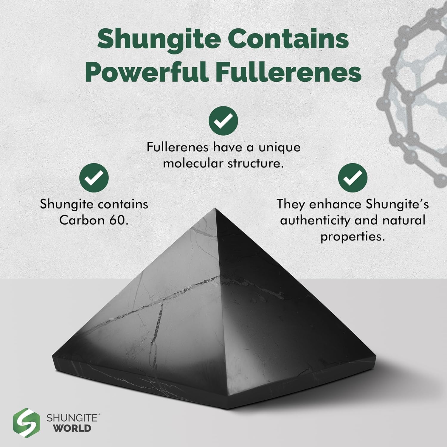 Authentic Shungite Pyramid Polished 50 Mm / 1.96" Chakra Energy Natural Healing Crystal Real Black Pyramid Home Office Protection Desk Decor Meditation Reiki Grounding Stone