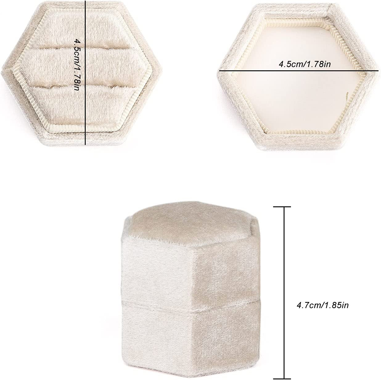 Velvet Jewelry Ring Box, Hexagon Premium Gorgeous Vintage Double Ring Gift Box with Detachable Lid for Proposal Engagement Wedding Ceremony(Beige)