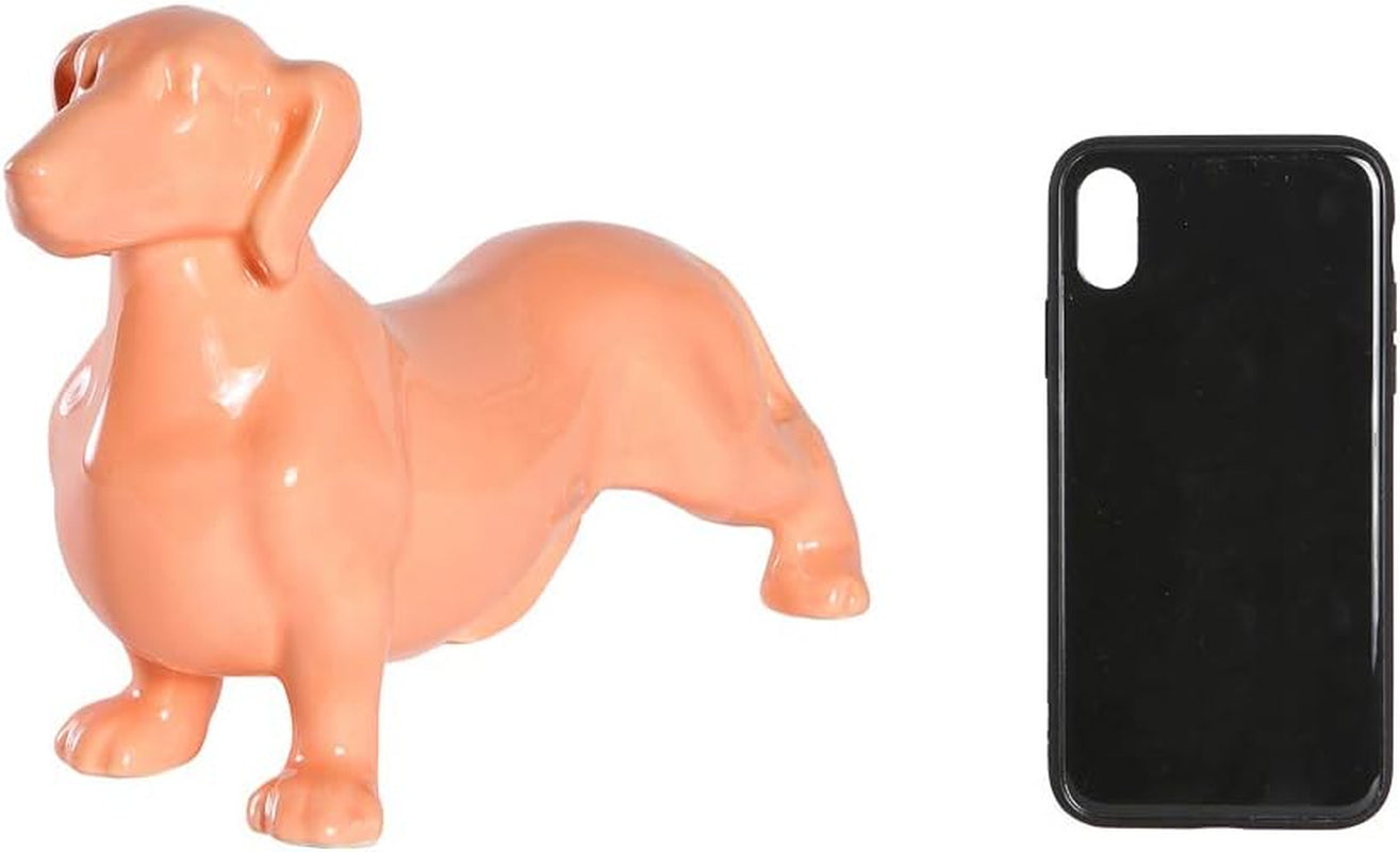 Dachshund Dog Statue - Shiny Orange Standing Ceramic Dog Sculpture - Decorative Garden or Home Decor - (10.82' X 3.62' X 6.61')