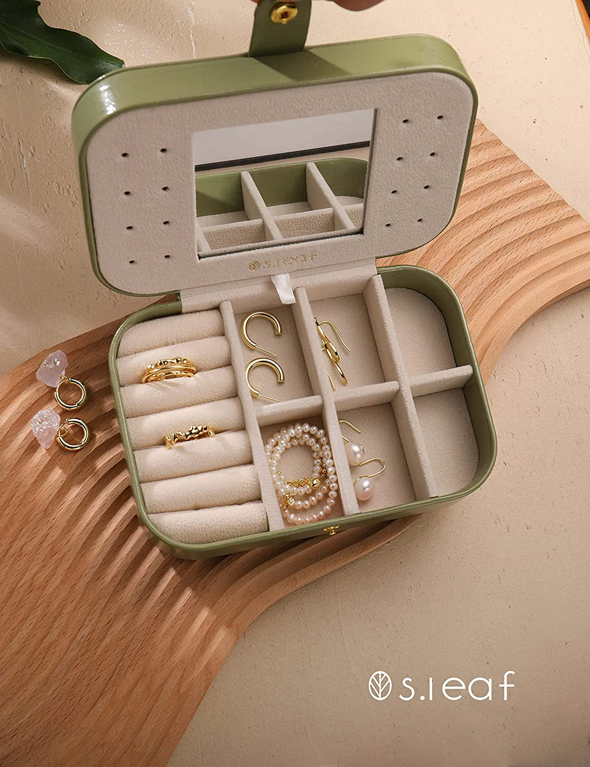 Travel Jewelry Box - Portable Case for Women (18 Crocodile Avocade Big)