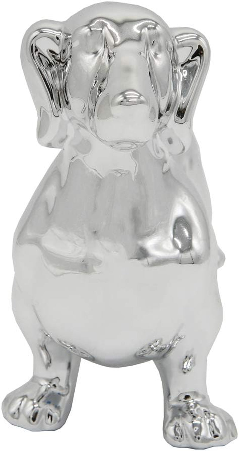 Dachshund Dog Statue - Metallic Silver Standing Ceramic Dachshund Dog Sculpture - Decorative Garden or Home Decor - (10.82' X 3.62' X 6.61')